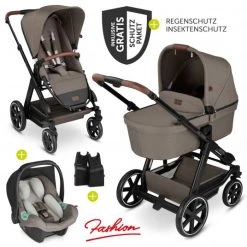 Angebote Kinderwagen Store 43 ABC Design 3in1 Kinderwagen-Set Condor 4 - inkl. Babywanne, Babyschale Tulip, Sportsitz & Zubehörpaket - Fashion Edition - Nature - Kollektion 2022