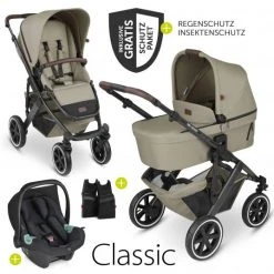 ABC Design 3in1 Kinderwagen-Set Salsa 4 Air - inkl. Babywanne, Autositz Tulip, Sportsitz und Zubehörpaket - Classic Edition - Reed - Kollektion 2023