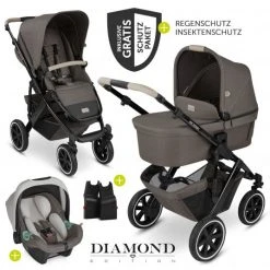 ABC Design 3in1 Kinderwagen-Set Salsa 4 Air - inkl. Babywanne, Autositz Tulip, Sportsitz und Zubehörpaket - Diamond Edition - Herb - Kollektion 2023