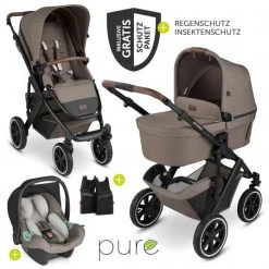 ABC Design 3in1 Kinderwagen-Set Salsa 4 Air - inkl. Babywanne, Autositz Tulip, Sportsitz und Zubehörpaket - Pure Edition - Nature - Kollektion 2023