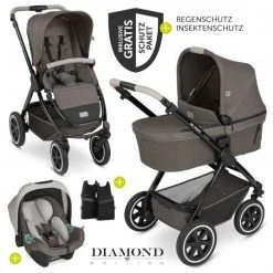 ABC Design 3in1 Kinderwagen-Set Samba - inkl. Babywanne, Autositz Tulip, Sportsitz und Zubehörpaket - Diamond Edition - Herb - Kollektion 2023