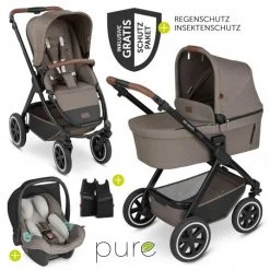 ABC Design 3in1 Kinderwagen-Set Samba - inkl. Babywanne, Autositz Tulip, Sportsitz und Zubehörpaket - Pure Edition - Nature - Kollektion 2023