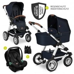 ABC Design 3in1 Kinderwagen-Set Viper 4 mit Lufträdern - inkl. Babyschale Tulip & XXL Zubehörpaket - Shadow