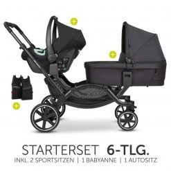 ABC Design Geschwisterwagen & Zwillingskinderwagen Zoom inkl. 2 Sportsitzen, Babywanne und Babyschale Tulip - Classic Edition - Ink - Kollektion 2023