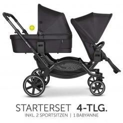 ABC Design Geschwisterwagen & Zwillingskinderwagen Zoom inkl. 2 Sportsitzen und Babywanne - Classic Edition - Ink - Kollektion 2023