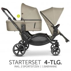 ABC Design Geschwisterwagen & Zwillingskinderwagen Zoom inkl. 2 Sportsitzen und Babywanne - Classic Edition - Reed - Kollektion 2023