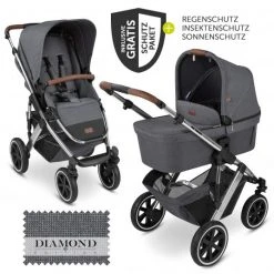 ABC Design Kombi-Kinderwagen Salsa 4 Air - inkl. Babywanne & Sportsitz mit XXL Zubehörpaket - Diamond Edition - Asphalt - Kollektion 2023