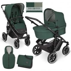 ABC Design Kombi-Kinderwagen Salsa 4 Air Set inkl. Neugeborenen-Fußsack und Wickeltasche - Diamond Edition - Basil - Kollektion 2023