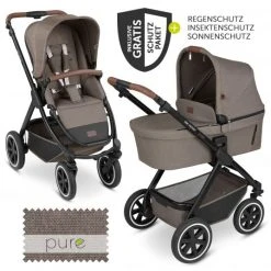 ABC Design Kombi-Kinderwagen Samba - inkl. Babywanne & Sportsitz mit XXL Zubehörpaket - Pure Edition - Nature - Kollektion 2023
