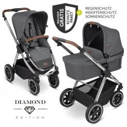 ABC Design Kombi-Kinderwagen Samba - inkl. Babywanne, Sportsitz und XXL Zubehör-Paket - Diamond Edition - Asphalt - Kollektion 2022