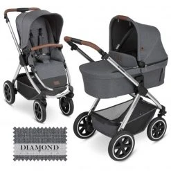 ABC Design Kombi-Kinderwagen Samba - inkl. Babywanne und Sportsitz - Diamond Edition - Asphalt - Kollektion 2023