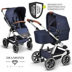 ABC Design Kombi-Kinderwagen Viper 4 - inkl. Babywanne, Sportsitz & XXL Zubehörpaket - Diamond Edition - Navy - Kollektion 2021