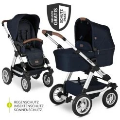 ABC Design Kombi-Kinderwagen Viper 4 mit Lufträdern - inkl. Babywanne, Sportsitz & XXL Zubehörpaket - Shadow