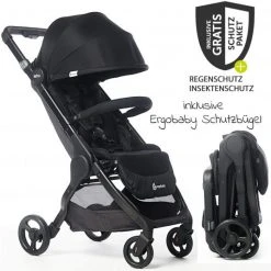Ergobaby Buggy & Sportwagen Metro+ ab Geburt bis 4 Jahre (22 kg) 7,8 kg inkl.Schutzbügel & XXL Zubehörpaket - Black - Kollektion 2022