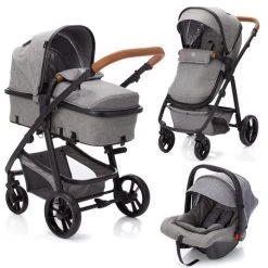 Fillikid 3 in 1 Kombi-Kinderwagen-Set Fill Panther mit Kombi-Einheit ( Babywanne + Sportsitz) & Autositz - Hellgrau Melange