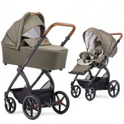 Gesslein 2in1 Kinder-Kombiwagen FX4 Soft+ Classic mit CX3 Wanne & umsetzbarern Sportwagenaufsatz - Schwarz-Cognac-Khaki - Kollektion 2022