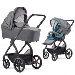 Gesslein 2in1 Kinder-Kombiwagen FX4 Soft+ Classic mit CX3 Wanne & umsetzbarern Sportwagenaufsatz - Schwarz-Scharz-Grau - Kollektion 2022