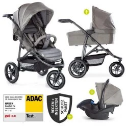 Hauck 3in1 Kinderwagen-Set Rapid 3R Plus (bis 25 kg) Comfort Fix Babyschale, Regenschutz und Insektenschutz - Charcoal