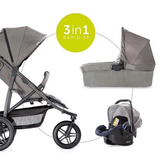 Hauck 3in1 Kinderwagen-Set Rapid 3R Plus (bis 25 kg) Comfort Fix Babyschale, Regenschutz und Insektenschutz - Charcoal 4 Hauck 3in1 Kinderwagen-Set Rapid 3R Plus (bis 25 kg) Comfort Fix Babyschale, Regenschutz und Insektenschutz - Charcoal – Bild 2