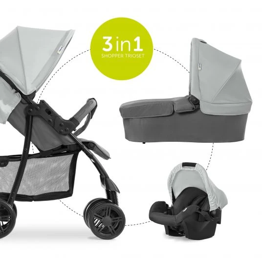 Hauck 3in1 Kinderwagen-Set Shopper Trioset mit Babywanne, Autositz und Sportwagen (bis 25 kg) - Grey 4 Hauck 3in1 Kinderwagen-Set Shopper Trioset mit Babywanne, Autositz und Sportwagen (bis 25 kg) - Grey – Bild 2