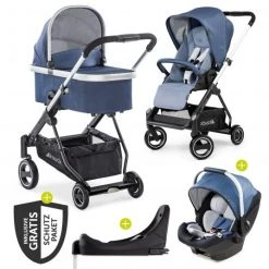 Hauck 4in1 Kinderwagen-Set Apollo inkl. Autositz, Isofix-Base, Babywanne, Sportsitz und XXL Zubehörpaket - Denim
