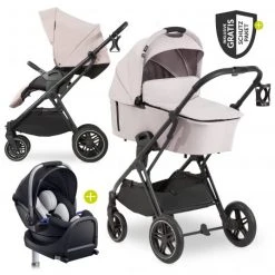 Hauck 4in1 Kinderwagen-Set Vision X - Black inkl. i-Size Babyschale, Isofix Basis und XXL Zubehörpaket - Melange Beige