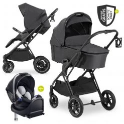 Hauck 4in1 Kinderwagen-Set Vision X - Black inkl. i-Size Babyschale, Isofix Basis und XXL Zubehörpaket - Melange Black