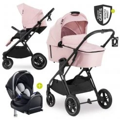 Hauck 4in1 Kinderwagen-Set Vision X - Black inkl. i-Size Babyschale, Isofix Basis und XXL Zubehörpaket - Melange Rose