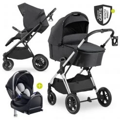 Hauck 4in1 Kinderwagen-Set Vision X - Silver inkl. i-Size Babyschale, Isofix Basis und XXL Zubehörpaket - Melange Black