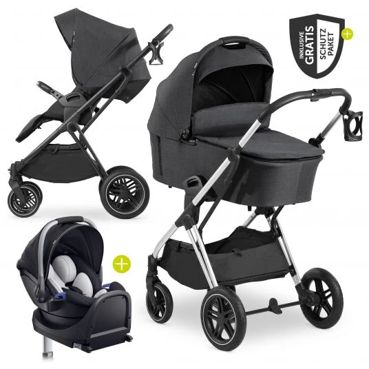 Hauck 4in1 Kinderwagen-Set Vision X - Silver inkl. i-Size Babyschale, Isofix Basis und XXL Zubehörpaket - Melange Black 3 Hauck 4in1 Kinderwagen-Set Vision X - Silver inkl. i-Size Babyschale, Isofix Basis und XXL Zubehörpaket - Melange Black