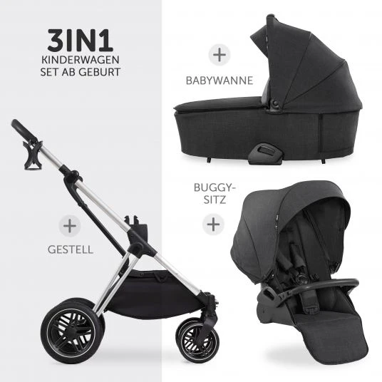 Hauck 4in1 Kinderwagen-Set Vision X - Silver inkl. i-Size Babyschale, Isofix Basis und XXL Zubehörpaket - Melange Black 5 Hauck 4in1 Kinderwagen-Set Vision X - Silver inkl. i-Size Babyschale, Isofix Basis und XXL Zubehörpaket - Melange Black – Bild 3