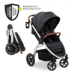 Hauck Buggy & Sportwagen UpTown (mit Liegefunktion & Einhand-Faltung) inkl. XXL Zubehörpaket - Melange Black