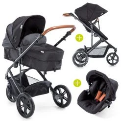 Hauck Kinderwagen-Set Pacific 3 Trioset inkl. Babywanne, Autositz und Sportwagen - Caviar