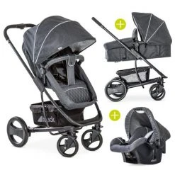 Hauck Kinderwagen-Set Pacific 4 Trioset inkl. Babywanne, Autositz und Sportwagen - Melange Charcoal