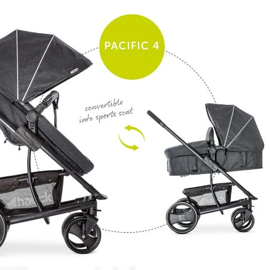 Hauck Kinderwagen-Set Pacific 4 Trioset inkl. Babywanne, Autositz und Sportwagen - Melange Charcoal 4 Hauck Kinderwagen-Set Pacific 4 Trioset inkl. Babywanne, Autositz und Sportwagen - Melange Charcoal – Bild 2