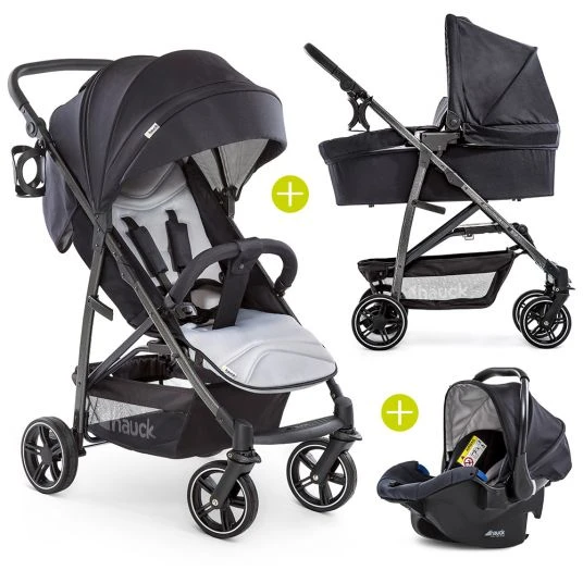 Hauck Kinderwagen-Set Rapid 4S Plus Trioset mit Babywanne, Autositz und Sportwagen (bis 25 kg) - Caviar Silver 3 Hauck Kinderwagen-Set Rapid 4S Plus Trioset mit Babywanne, Autositz und Sportwagen (bis 25 kg) - Caviar Silver