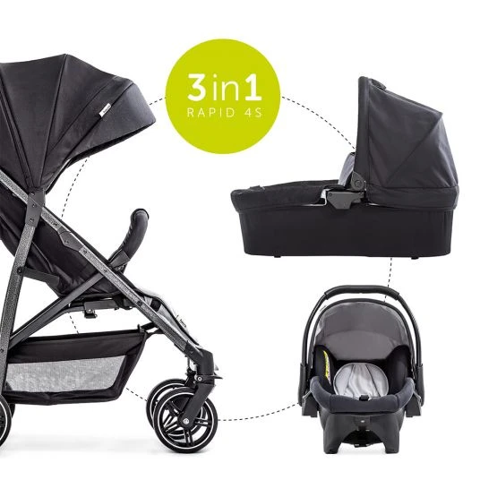 Hauck Kinderwagen-Set Rapid 4S Plus Trioset mit Babywanne, Autositz und Sportwagen (bis 25 kg) - Caviar Silver 4 Hauck Kinderwagen-Set Rapid 4S Plus Trioset mit Babywanne, Autositz und Sportwagen (bis 25 kg) - Caviar Silver – Bild 2