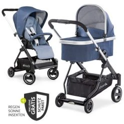 Hauck Kombi-Kinderwagen Apollo inkl. Babywanne, Sportsitz und XXL Zubehörpaket - Denim