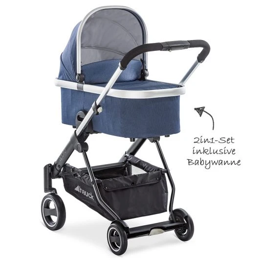 Hauck Kombi-Kinderwagen Apollo inkl. Babywanne, Sportsitz und XXL Zubehörpaket - Denim 5 Hauck Kombi-Kinderwagen Apollo inkl. Babywanne, Sportsitz und XXL Zubehörpaket - Denim – Bild 3