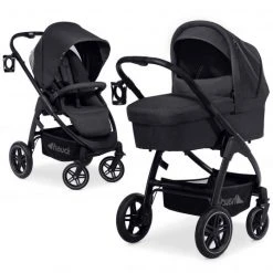 Hauck Kombi-Kinderwagen Saturn R Duoset inkl. Babywanne und Sportsitz (bis 25 kg belastbar) - Melange Black - Kollektion 2023