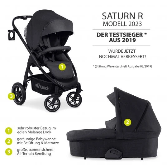 Hauck Kombi-Kinderwagen Saturn R Duoset inkl. Babywanne und Sportsitz (bis 25 kg belastbar) - Melange Black - Kollektion 2023 4 Hauck Kombi-Kinderwagen Saturn R Duoset inkl. Babywanne und Sportsitz (bis 25 kg belastbar) - Melange Black - Kollektion 2023 – Bild 2