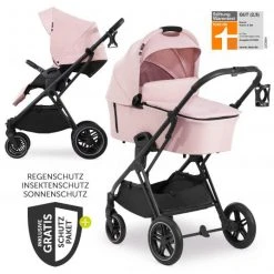 Hauck Kombi-Kinderwagen Vision X Duoset Black (Sportwagen und Babywanne) inkl. XXL Zubehörpaket - Melange Rose