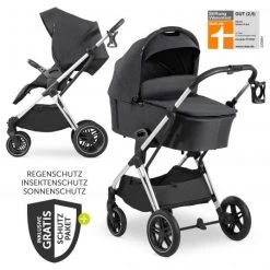 Hauck Kombi-Kinderwagen Vision X Duoset Silver (Sportwagen und Babywanne) inkl. XXL Zubehörpaket - Melange Black