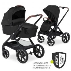 Hauck Kombi-Kinderwagen Walk N Care Set inkl. Babywanne, Sportsitz, Beindecke und XXL Zubehörpaket - Black - Kollektion 2022