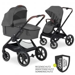 Hauck Kombi-Kinderwagen Walk N Care Set inkl. Babywanne, Sportsitz, Beindecke und XXL Zubehörpaket - Dark Grey - Kollektion 2022