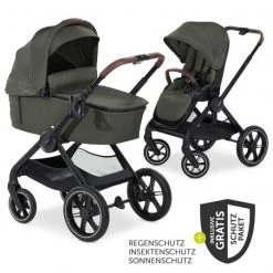 Hauck Kombi-Kinderwagen Walk N Care Set inkl. Babywanne, Sportsitz, Beindecke und XXL Zubehörpaket - Dark Olive - Kollektion 2022