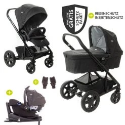 Joie 4in1 Kombi-Kinderwagen-Set Chrome DLX mit Adapter, Babyschale, Babywanne, Isofix-Basis & XXL-Zubehörpaket - Pavement - Kollektion 2022