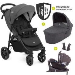 Joie 4in1 Kombi-Kinderwagen-Set Litetrax 4 mit Adapter, Babyschale, Babywanne, Isofix-Basis & XXL-Zubehörpaket - Coal - Kollektion 2022