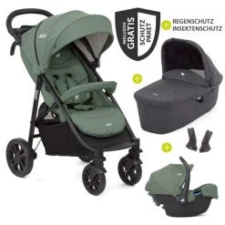 Joie 4in1 Kombi-Kinderwagen-Set Litetrax 4 mit Adapter, Babyschale, Babywanne, Isofix-Basis & XXL Zubehörpaket - Laurel - Kollektion 2022