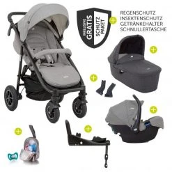 Joie 4in1 Kombi-Kinderwagen-Set Mytrax Flex mit Babyschale, Babywanne, Isofix-Basis, Adapter & XXL Zubehörpaket - Gray Flannel - Kollektion 2022